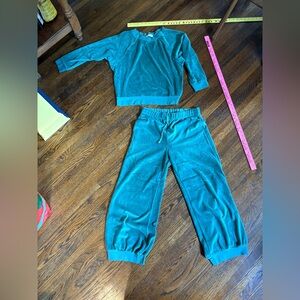Suzie Kondi Teal velour tosk harem pants and saba raglan sweatshirt set size S